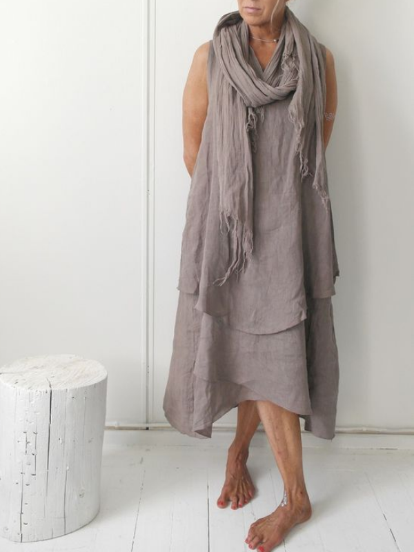Plain Casual Sleeveless Dresses Zaesvini