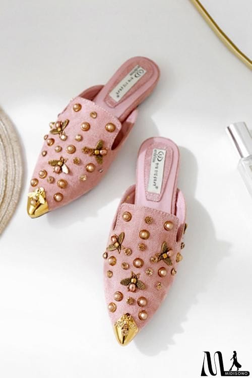 MidiSono - Metal Pearl Bee Mules Flats
