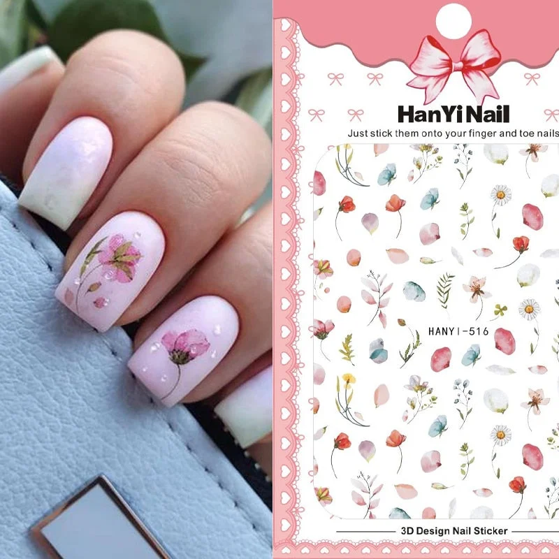 Holographic Fall Nail Foils Stickers Flower Leaf Maple Plants Self Adhesive Transfer Decals Sliders 3D Charms Nail Art Decor-Nail Inspo
