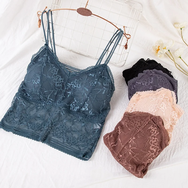 Billionm Women Lace Tank Top Sexy Hollow Out Camisole Padded Crop Tops Soft Comfortable Bralette Underwear Lady Vest Lingerie M-XXL