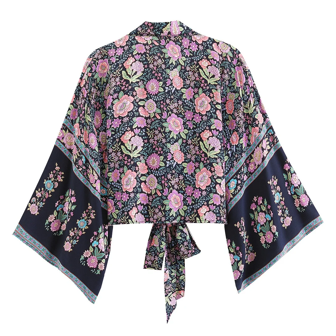 Uveng Print Collar Batwing Sleeve Bohemian Blouses