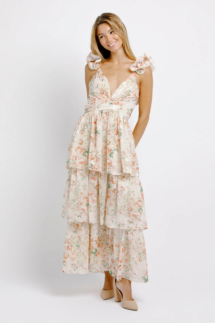 Nadia Peach Blossom Tiered Maxi Dress