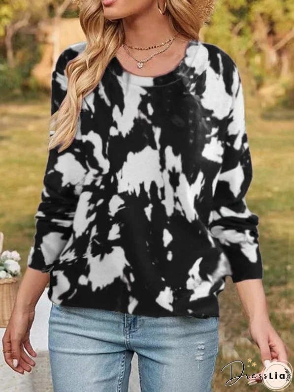 T-Shirts Tie-Dye Print Round Neck Long Sleeve T-Shirt for Women