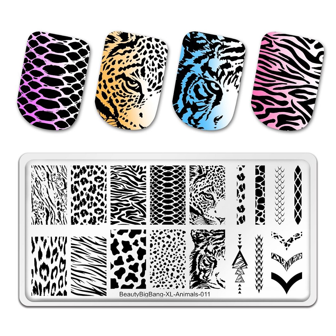 Agreedl Beautybigbang Nail Stamping Plate Tiger Cheetah Brindle DIY Image Stainless Steel Nails Art Template Stencil Tool Animals 011