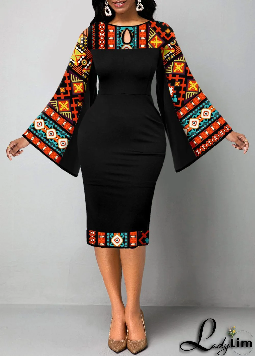 Sexy Fashion Digital Printing Long Sleeve Women's Dress