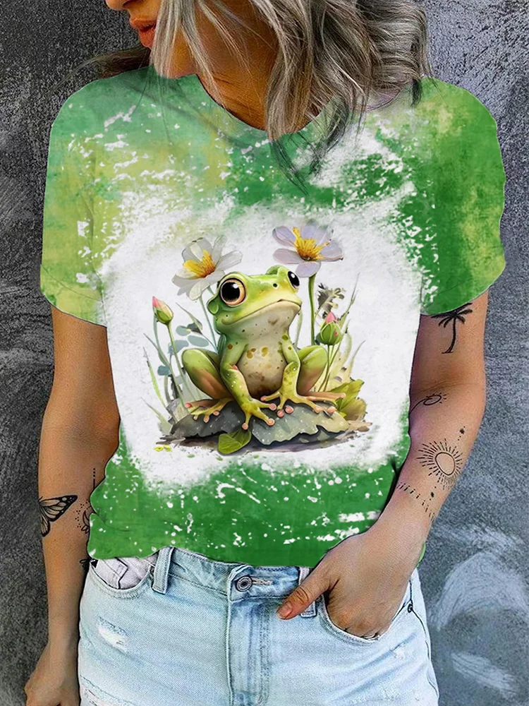 Comstylish Lily And Frog ArtRound Neck Casual T Shirt