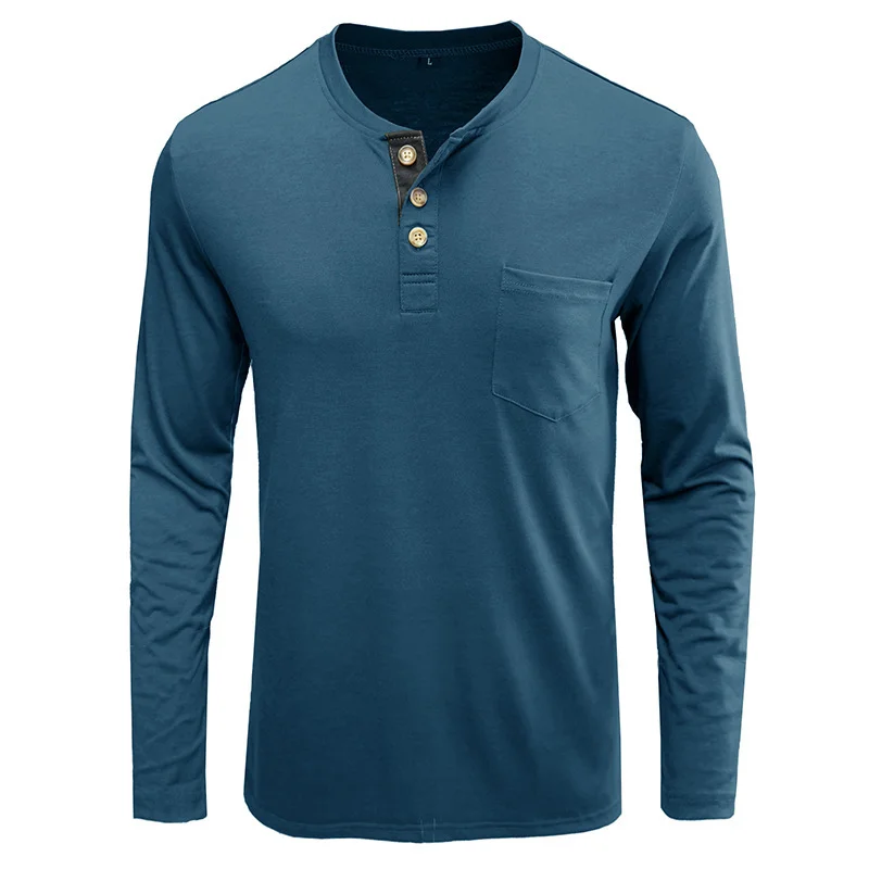 Men's Round Neck Henley Solid Color T-shirt  Tough Men Wear Solid Color Blue,Green & 8 More Colors