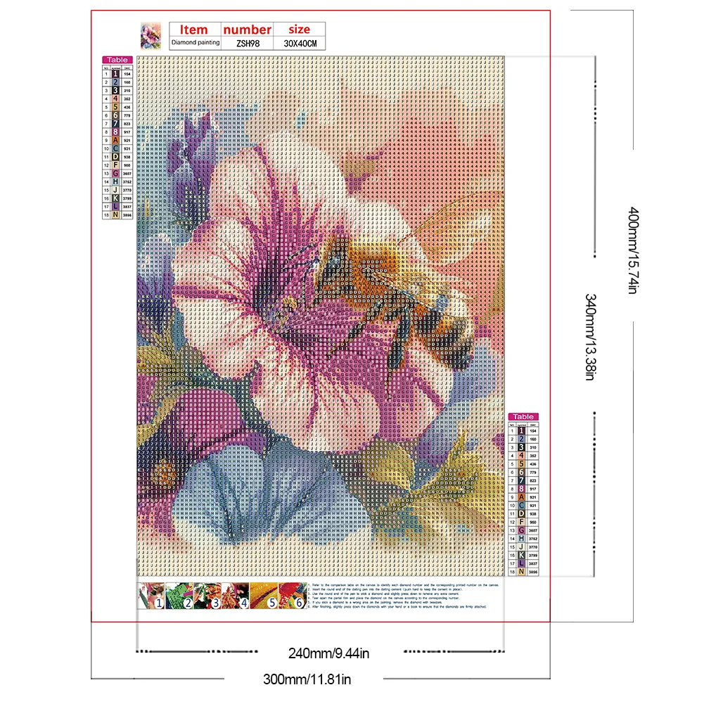 Full Round Diamond Painting 30*40cm - Flower Bee