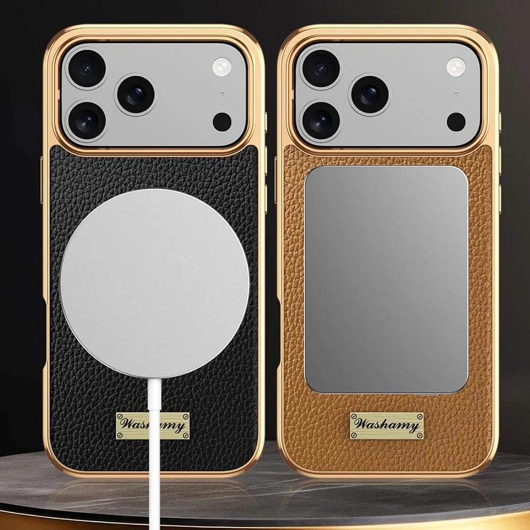 iPhone genuine leather case, magnetic electroplating luxury protective cover