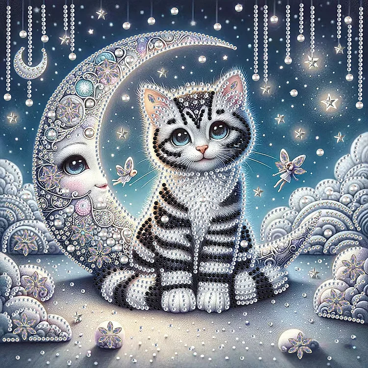 Moon And Cat 30*30cm (Canvas) Special Shaped Drill Diamond Painting gbfke