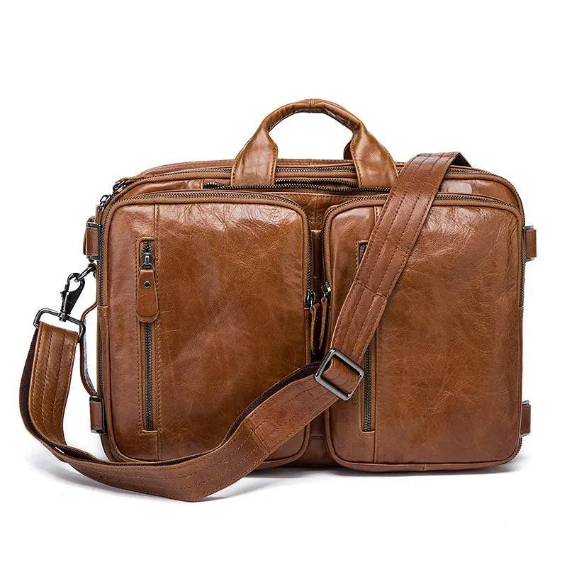 Mens Multipurpose Business Casual Case Leather Handbags Backpacks