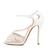 TAAFO White Lace High Stilettos Peep Toe Ankle Strap Pumps Woman Wedding Shoes Button Thin Heels For Ladies 