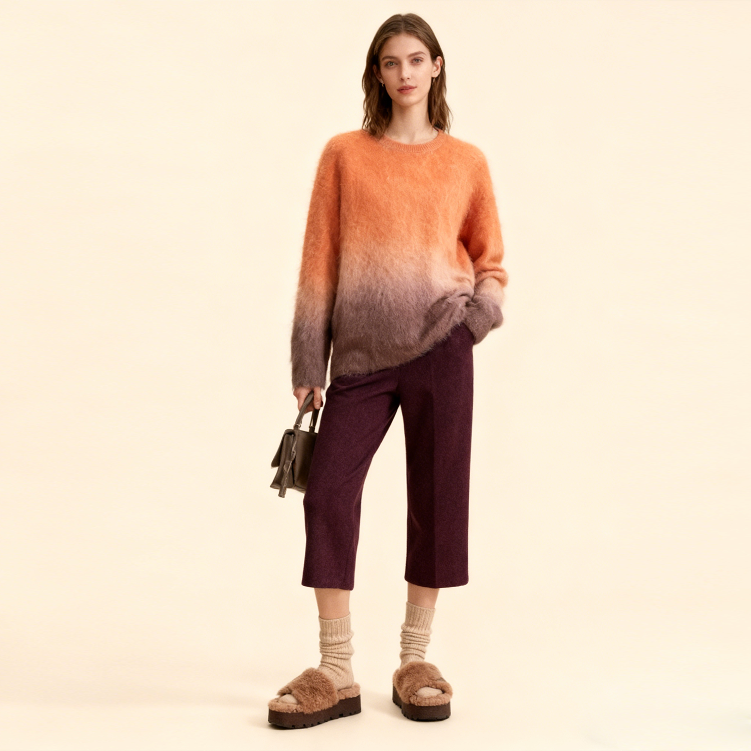 Women's Brushed Cashmere Sweater-Relaxed Fit  REAL SILK LIFE