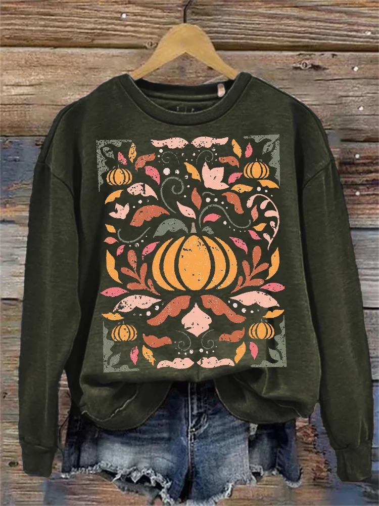 Fall Pumpkin Floral Art Vintage Washed Sweatshirt