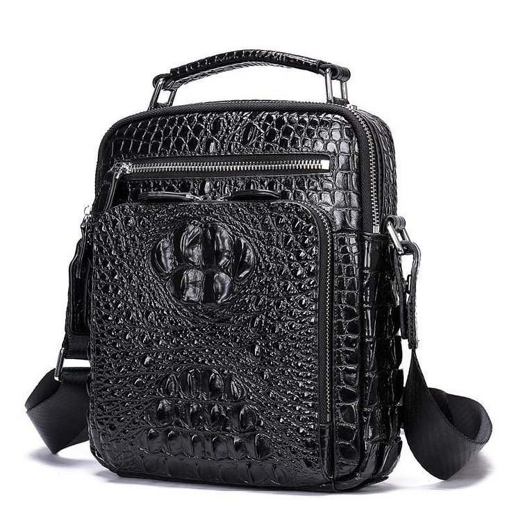 Men's Crocodile Pattern Shoulder Bag Leather Adjustable Shoulder Strap Business Crossbody Bag