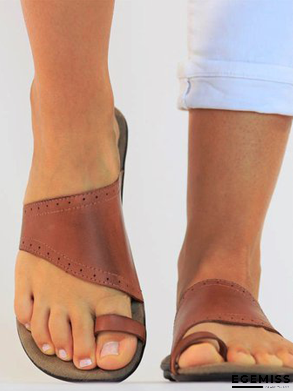 Brown Flat Heel Leather Daily Summer Flats | EGEMISS