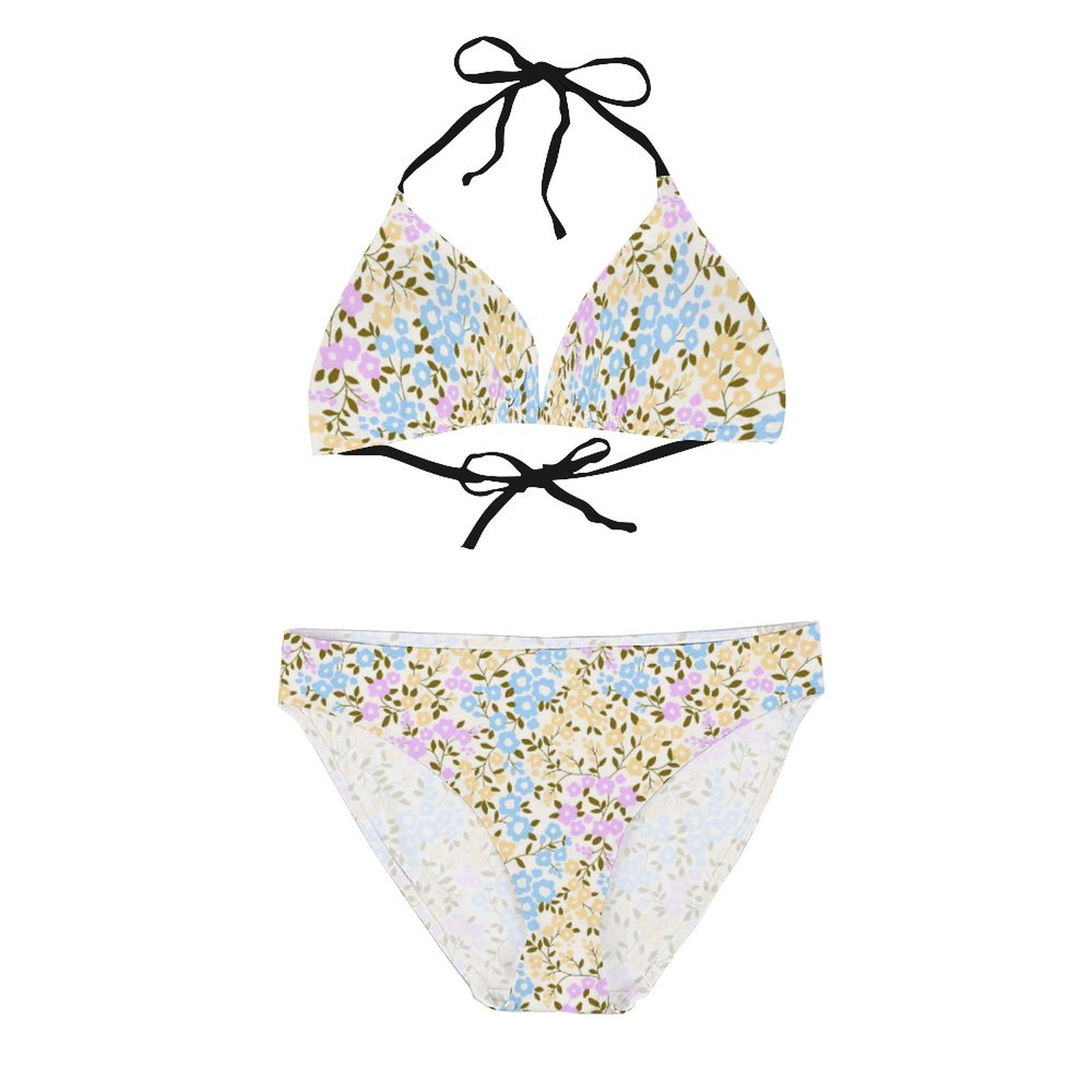 Flowers Women's Halter Tie String Triangle Bikini Set