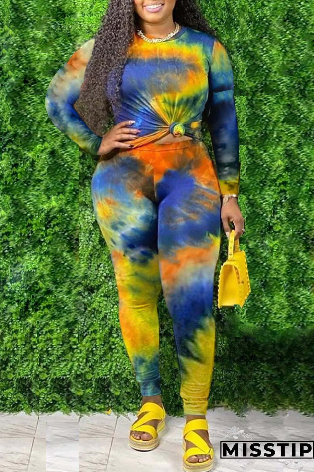 Blue Lightly cooked O Neck Print Plus Size