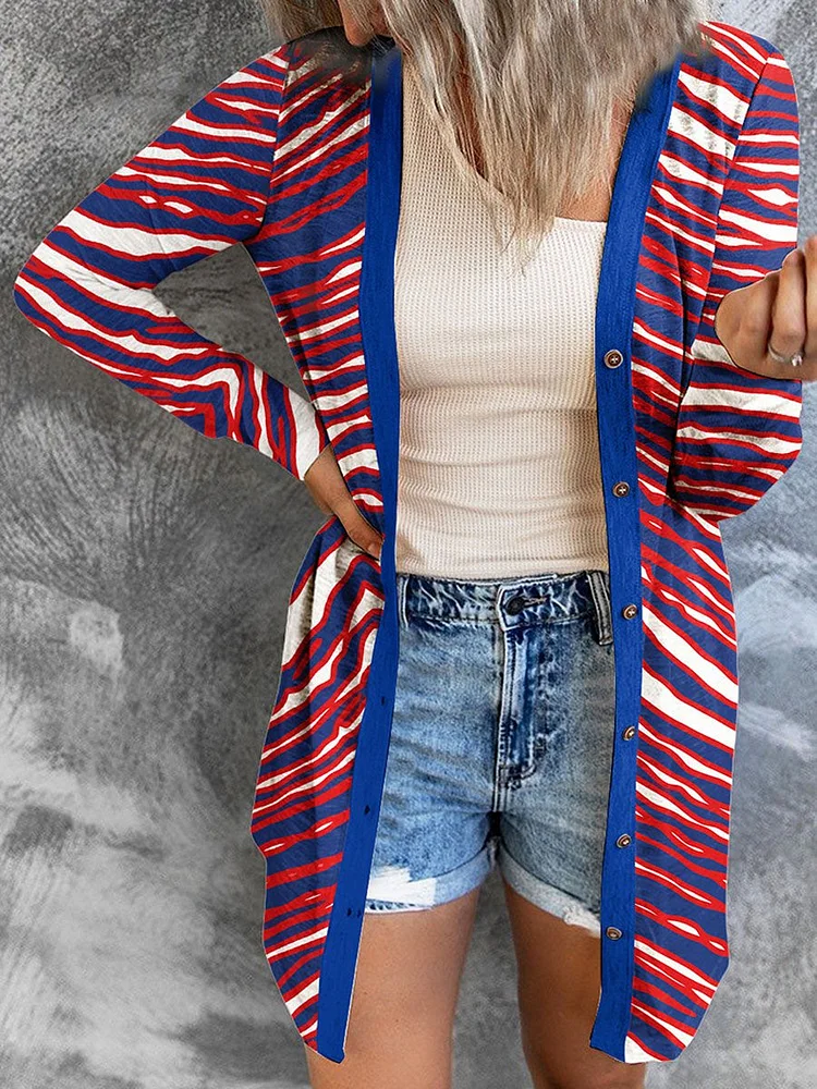 Women's Color Block Striped Pattern Casual Long Sleeve Long Knitted Cardigan