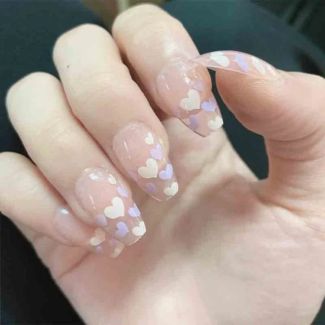 24pcs Long Pointy Head Wearable Manicure fake nails with glue Fashionable Natural Blue Sky White Cloud Water Drop Beautiful nail-Nail Inspo