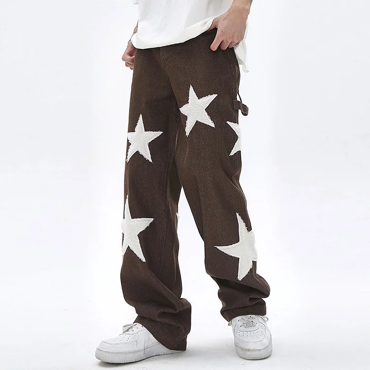Stars Embroidery y2k Retro Streetwear Mens Oversized Jeans Baggy Pants at Hiphopee