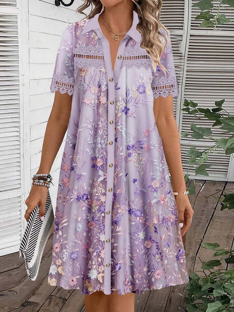 (PRE ORDER)Women's Short Sleeve Scoop Neck Graphic Lace Dress