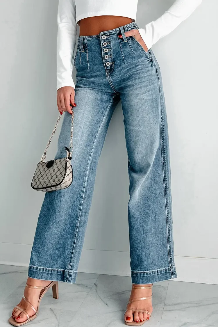 dusk blue multi buttons loose leg jeans