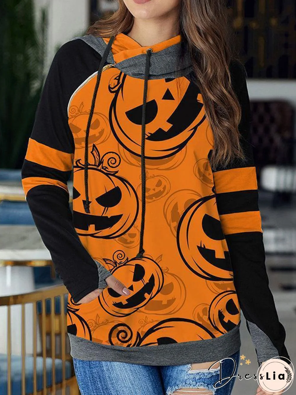 Orange Pumpkin Printed Hoodie