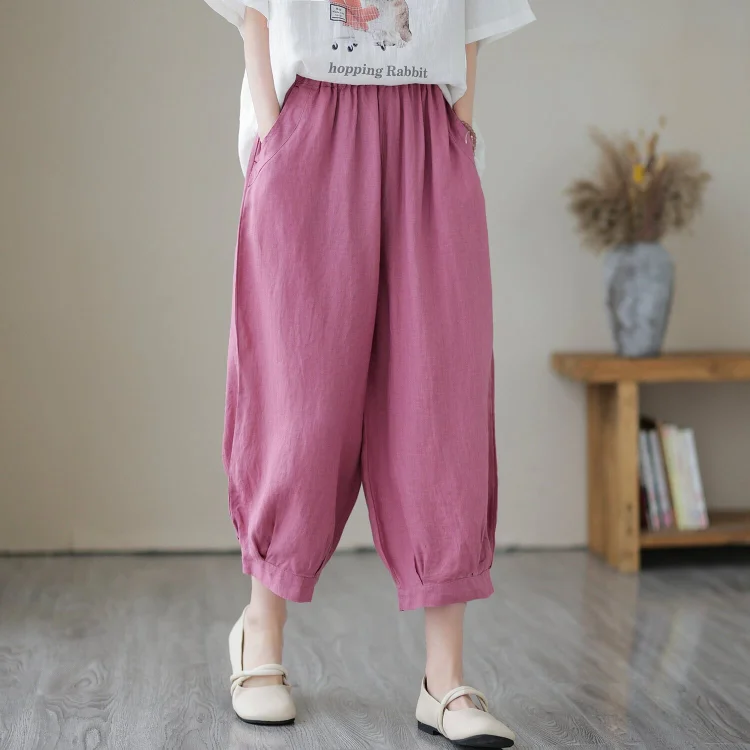 Spring Solid Loose Casual Linen Harem Pants