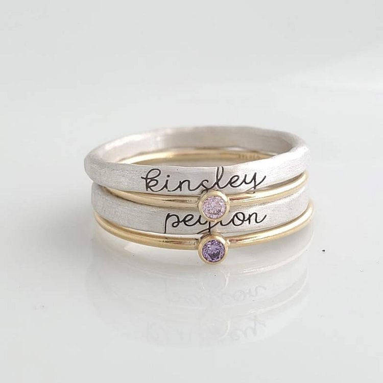 Personalized Stackable Name Birthstone Ring Set