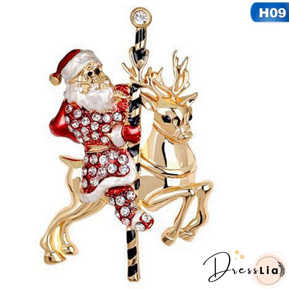 Fashion Crystal Christmas Snowman Christmas Tree Deer Brooch Pin Collar Womens Jewellery Xmas Party Jewelry