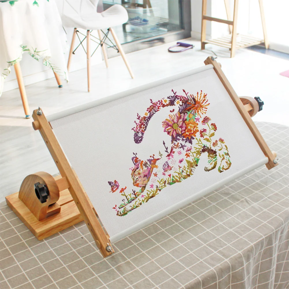 14CT Counted Partial Cross Stitch - Flowers Cat(40*40cm)