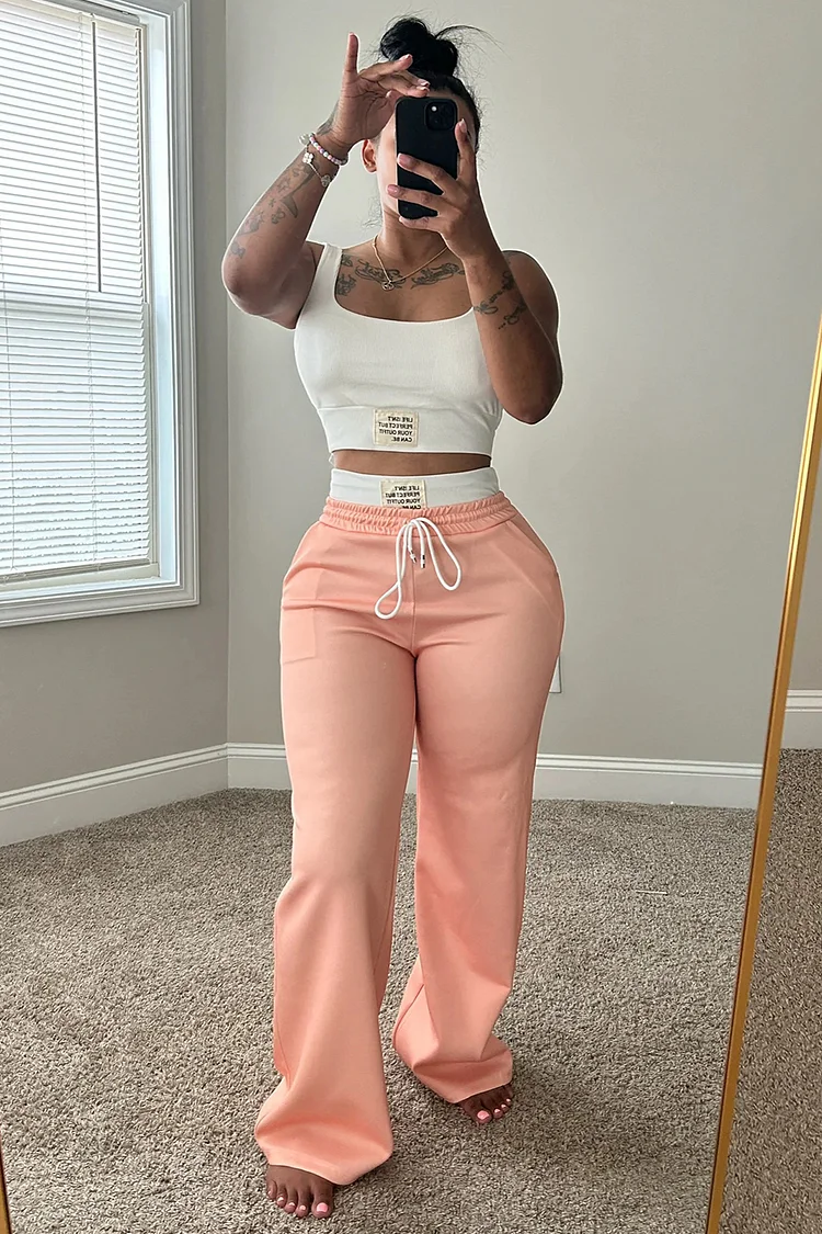 Square Neck Crop Tank Top Wide Leg Pants Casual 2pcs Set-Yellow [Pre Order]