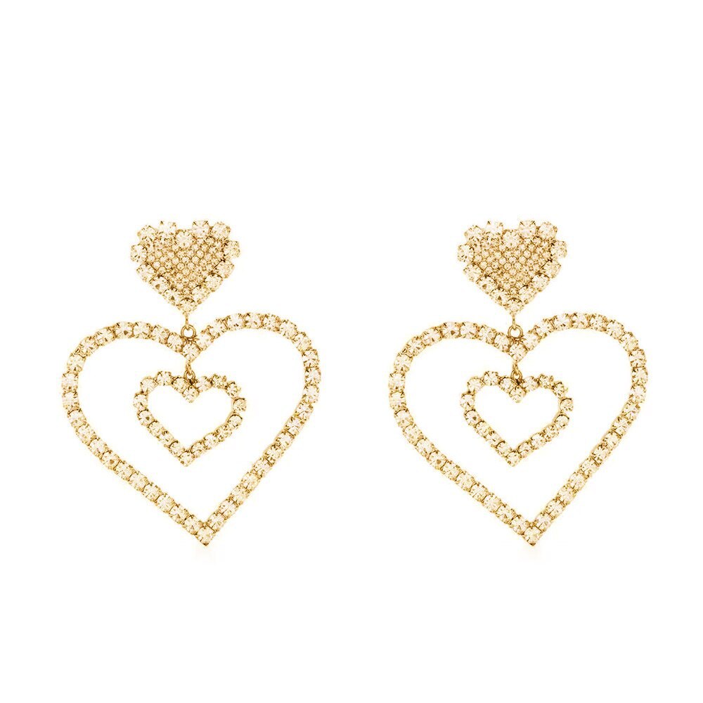 Multi Layered Hollow Out Heart Rhinestone Earrings | Oxredo Shop Ramadan Sale