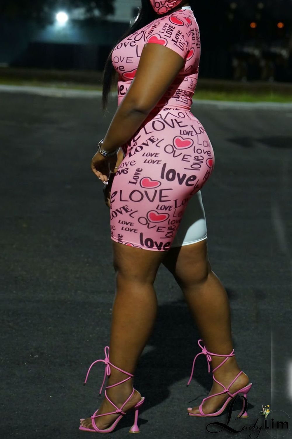 Black Casual Print Split Joint O Neck Short Sleeve Two Pieces