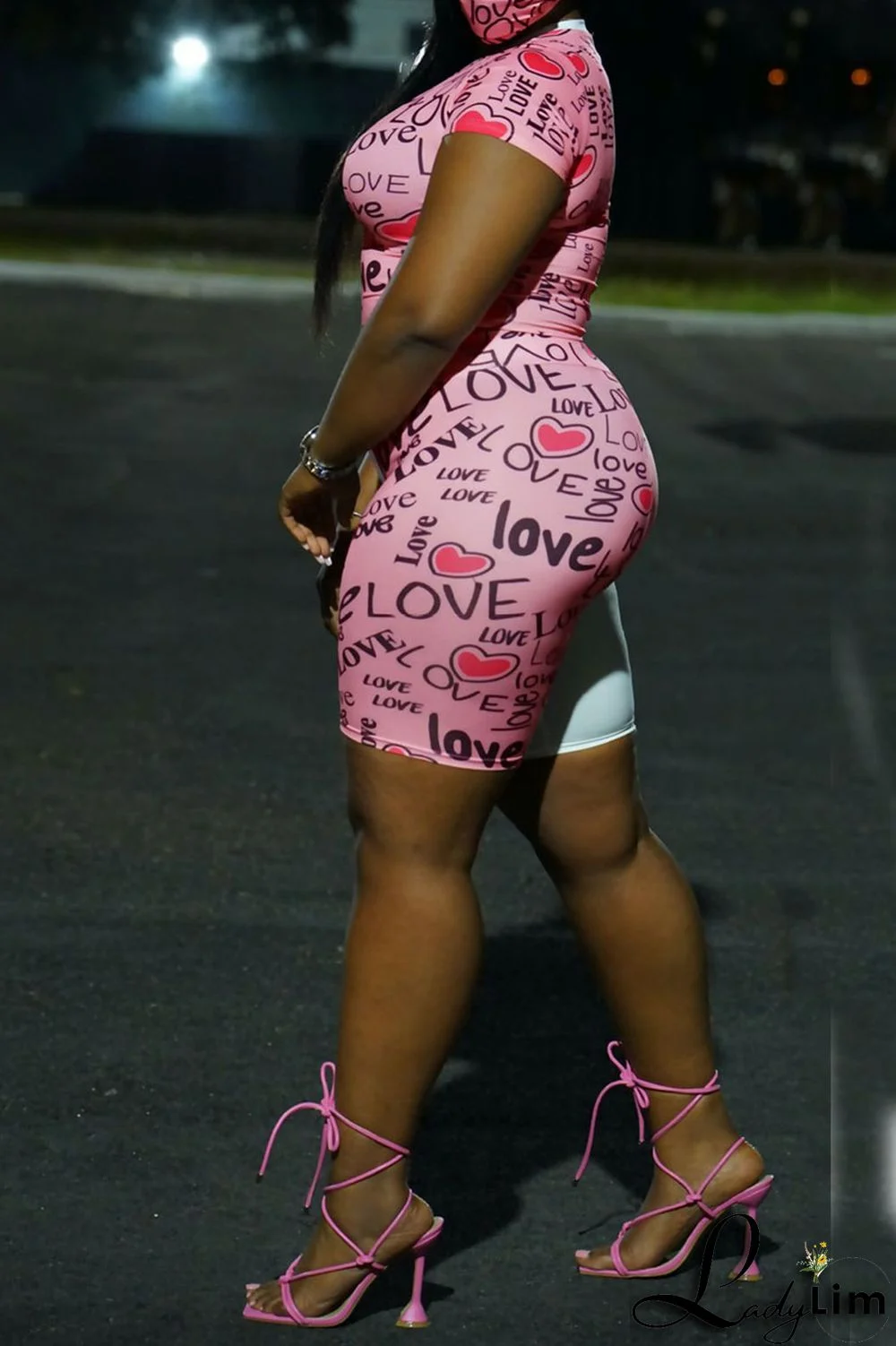 Black Casual Print Split Joint O Neck Short Sleeve Two Pieces