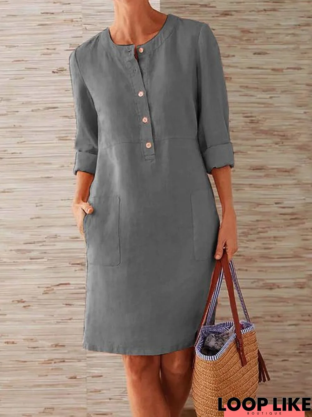 Fashion Buttoned Down Pockets Dress