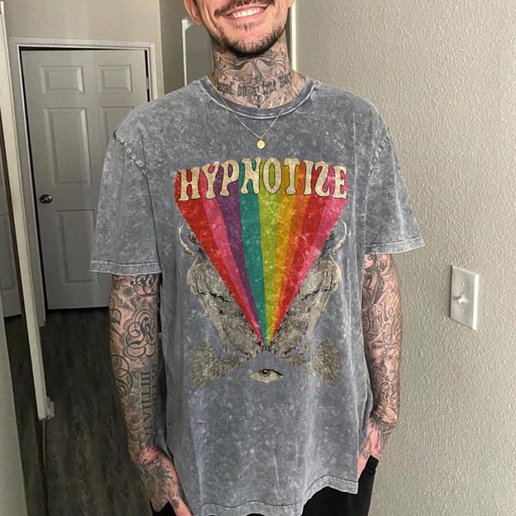 Men's fashion casual short sleeves rainbow printed T-shirt