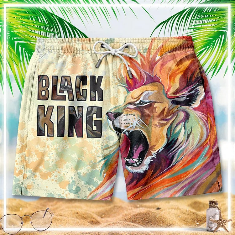 Black King Lion Summer Beach Shorts