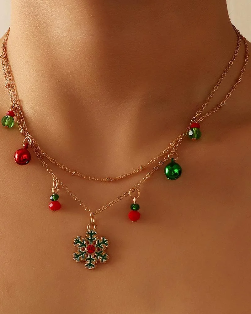 Christmas Bell Snowflake Necklace Double Chain