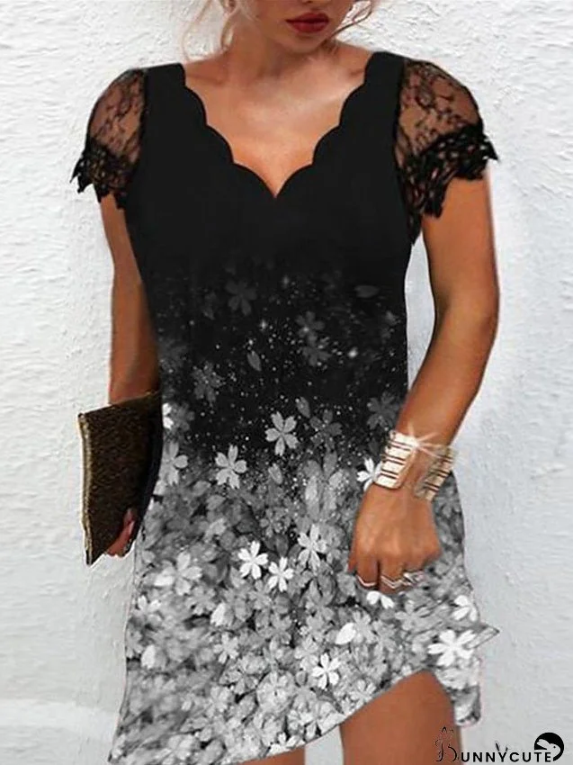 Plus Size Casual Dress Floral Dress Floral Midi Dress Short Sleeve Print V Neck Fashion Outdoor Red Blue Summer Spring L XL XXL 3XL 4XL for Women