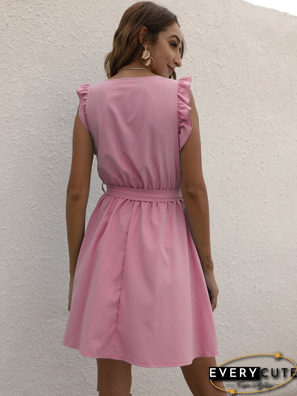 Summer Casual Dress Solid Color Round-neck Waist Ladies Skirt Temperament Commuter Office
