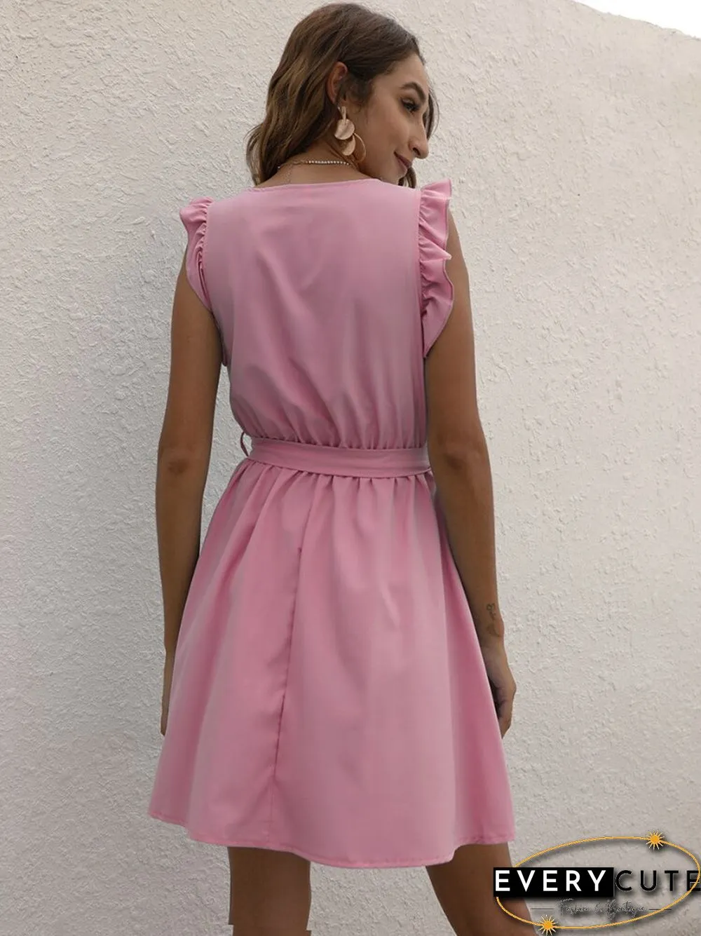 Summer Casual Dress Solid Color Round-neck Waist Ladies Skirt Temperament Commuter Office