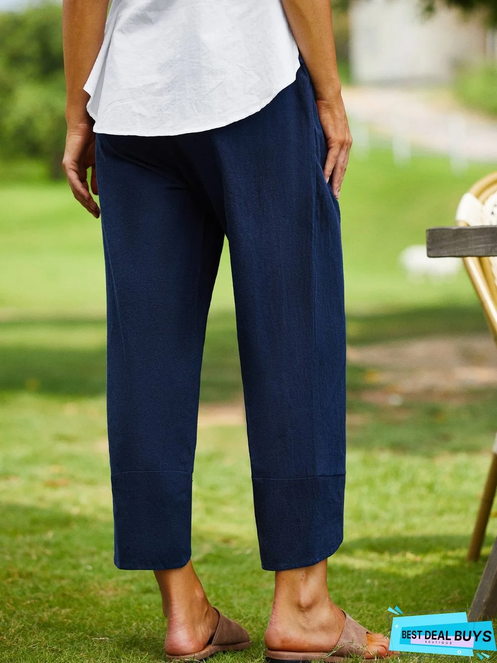 Plain Summer Casual Drawstring Lightweight Standard Loose Wide leg pants Long Casual Pants for Women