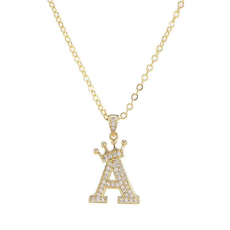 26 Letter Elegant Zircon Crown Initial English Letter Pendant Ladies Necklace Neck Chain Sweater Chain Gift