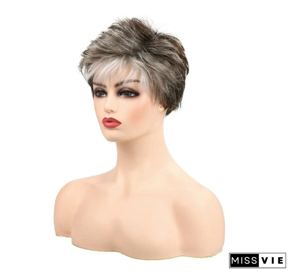 Fashion Wig Short Hair Ladies Brown Gradient Headgear