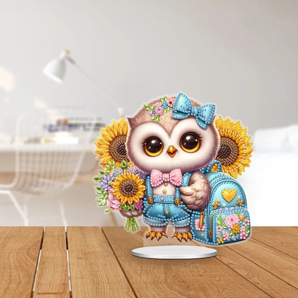 Acrylic Cartoon Sunflower Owl Table Top Diamond Painting Ornament Kits