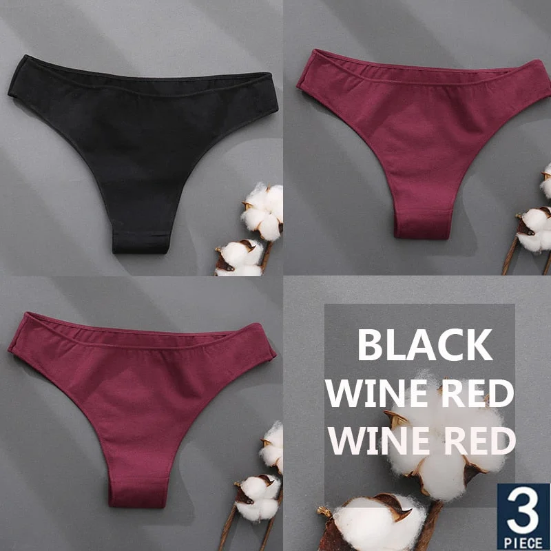 FINETOO 3PCS/Set Cotton Thong Women's Underwear M-XXL Woman Bikini Underpants Femme 7 Colors Breathable Girls Lingerie Panties