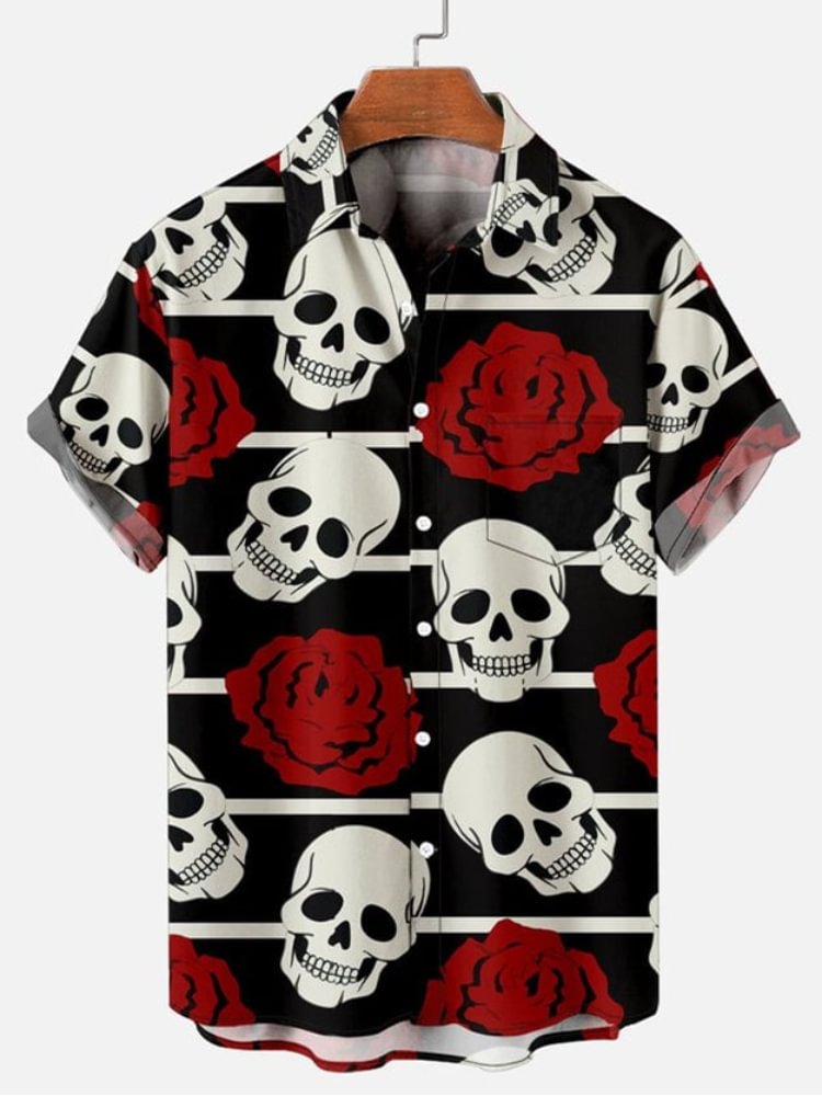 Day Of The Dead Rose Skull Art Lapel T Shirt