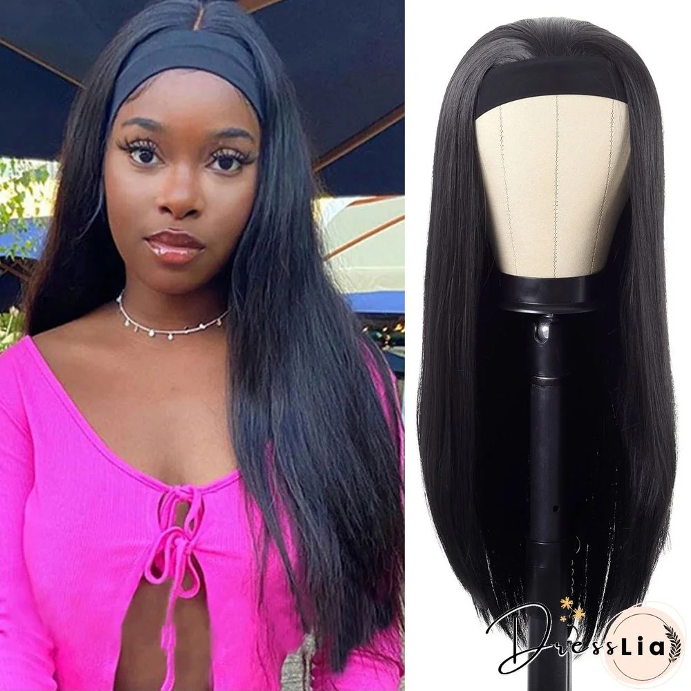 Hot European and American Wig Fashion Long Straight Hair Black Hair with Wig Chemical Fiber Headgear Female